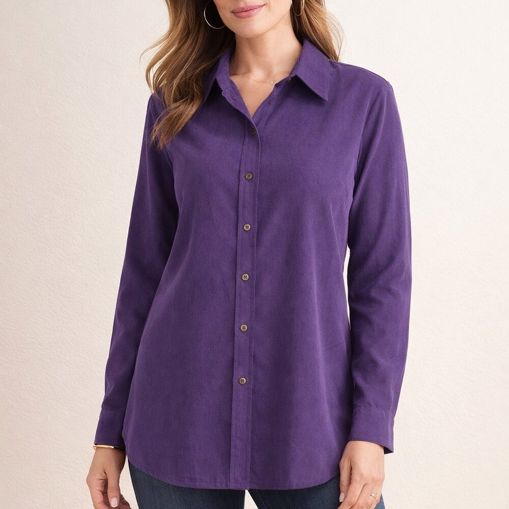 Chico's Additions Purple Button Down Blouse Collared Long Sleeve Women's Size 2